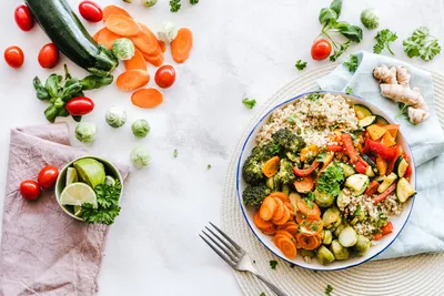 A grand vegetarian feast spread across the table